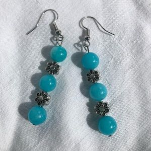 Handmade earrings Blue beads and Flower charms